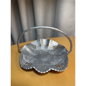 VTG Farber&Shlevin Inc. Hand Wrought 1705 Floral Aluminum Basket 7.25" w/ Handle